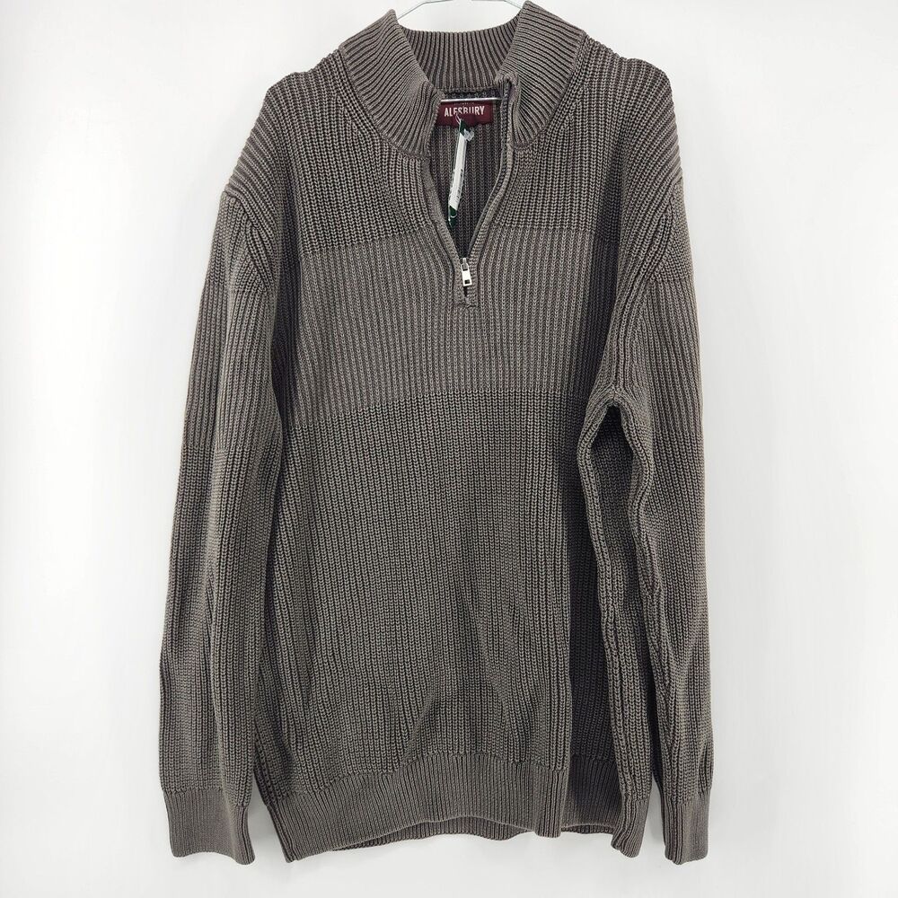 Alesbury Men's XL Olive Stone Washed Shaker Stitch Quarter Zip Sweater NWT